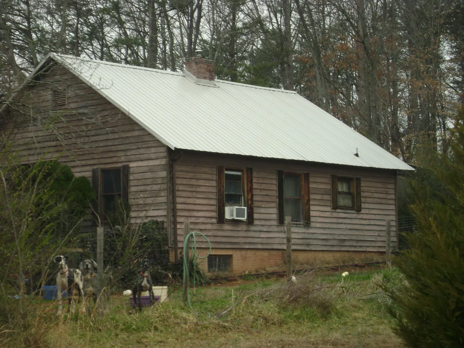 White metal roof on an old wood sided farmhouse, from a Metal Roof Installation job in Elk